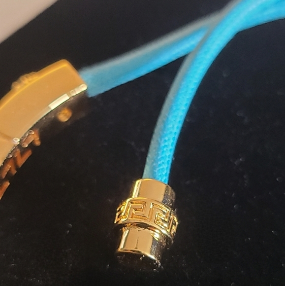 Versace Greca Slide Bracelet, Adjustable, Blue | Goldtone, NIB - Picture 9 of 15